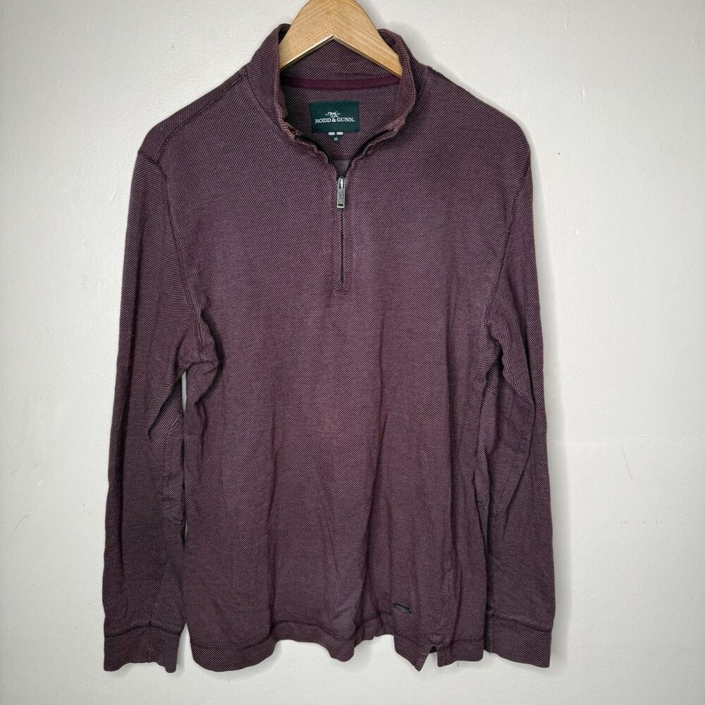 Rodd & Gunn 1/4 Zip Mock Neck Pullover Sweater Burgundy Mens Medium Cotton Knit - Picture 1 of 11